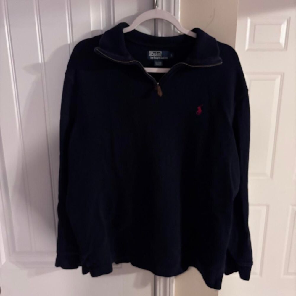 Vtg 90s Navy blue Polo Ralph Lauren quarter zip, 100% cotton, size L, no flaws!